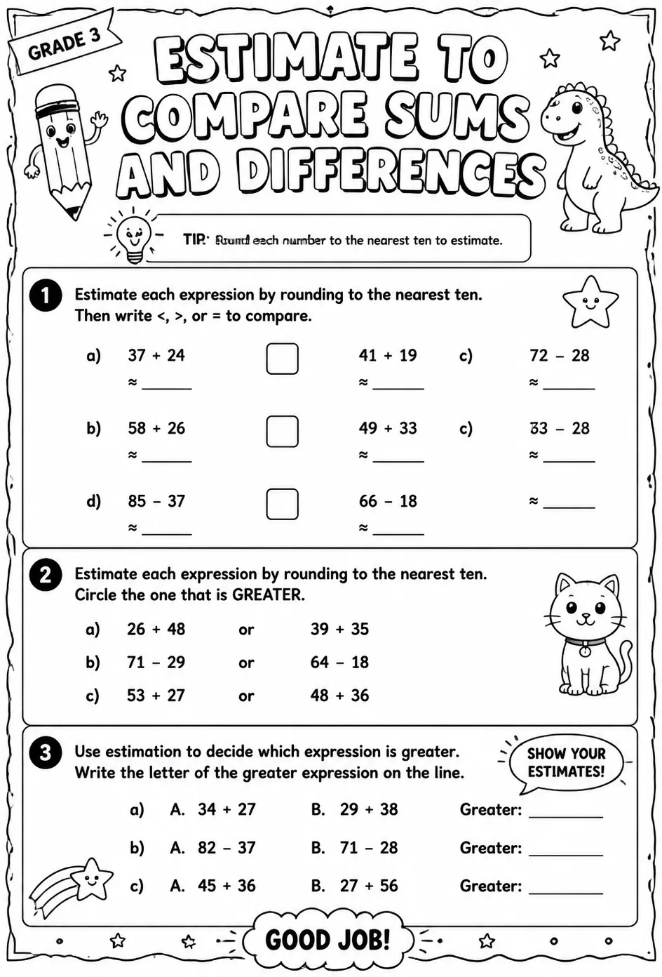 Estimate to compare sums and differences