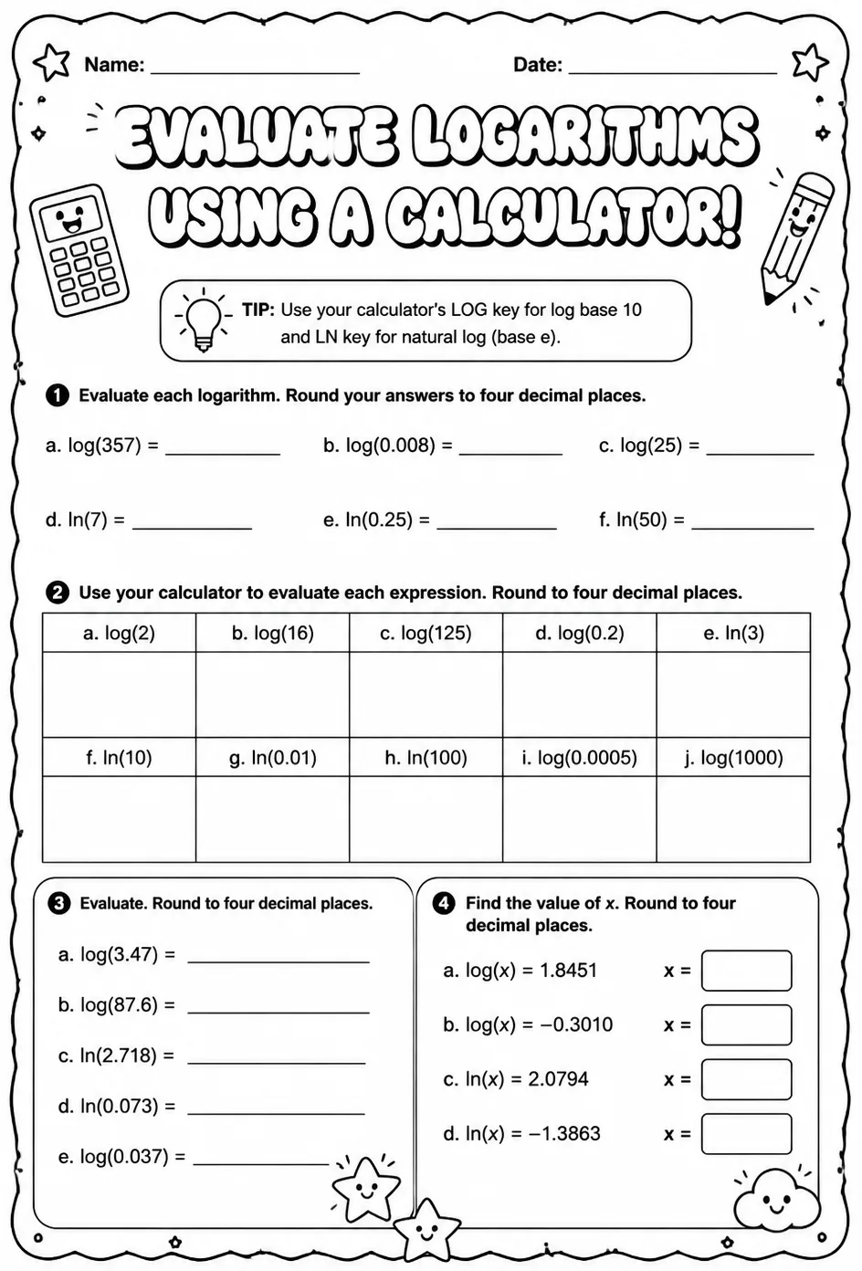 Evaluate logarithms using a calculator