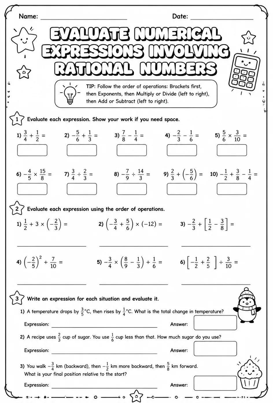 Evaluate numerical expressions involving rational numbers