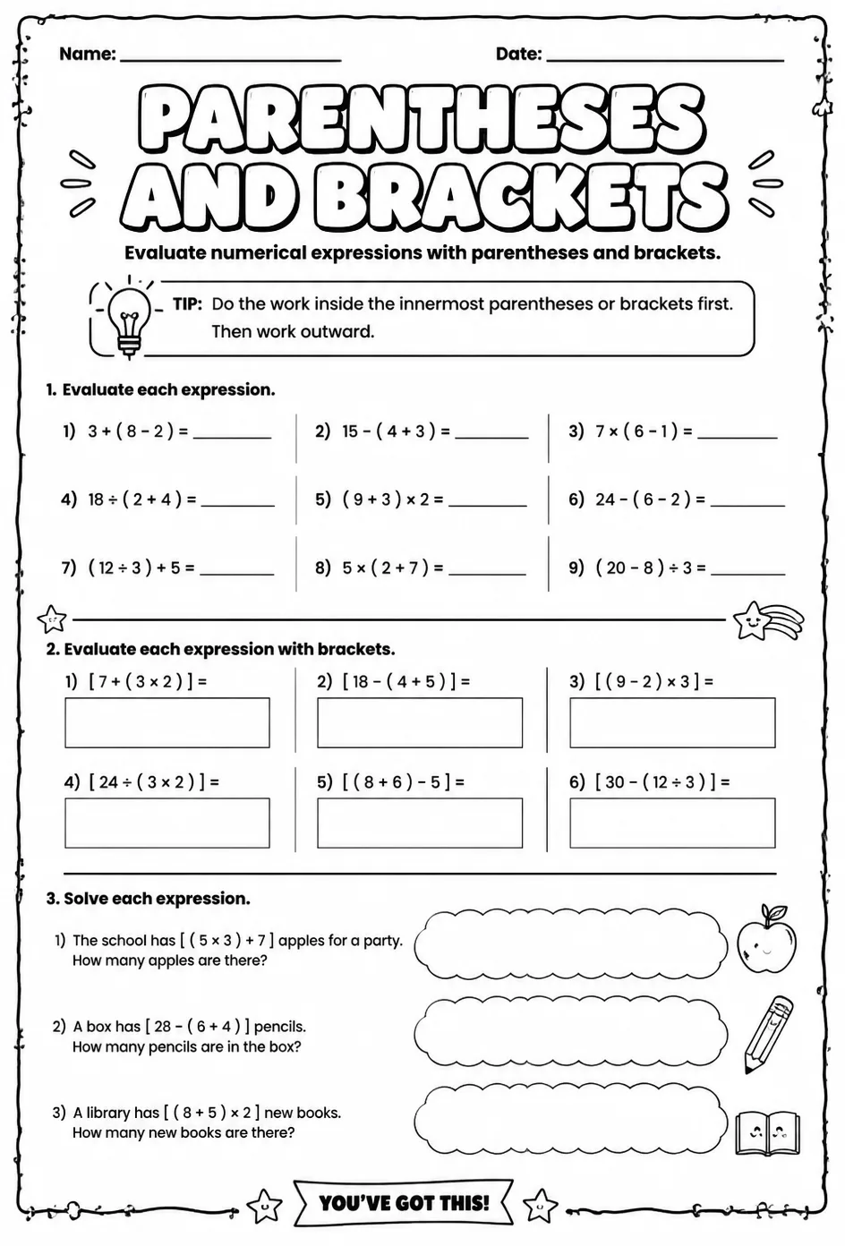 Evaluate numerical expressions with parentheses and brackets