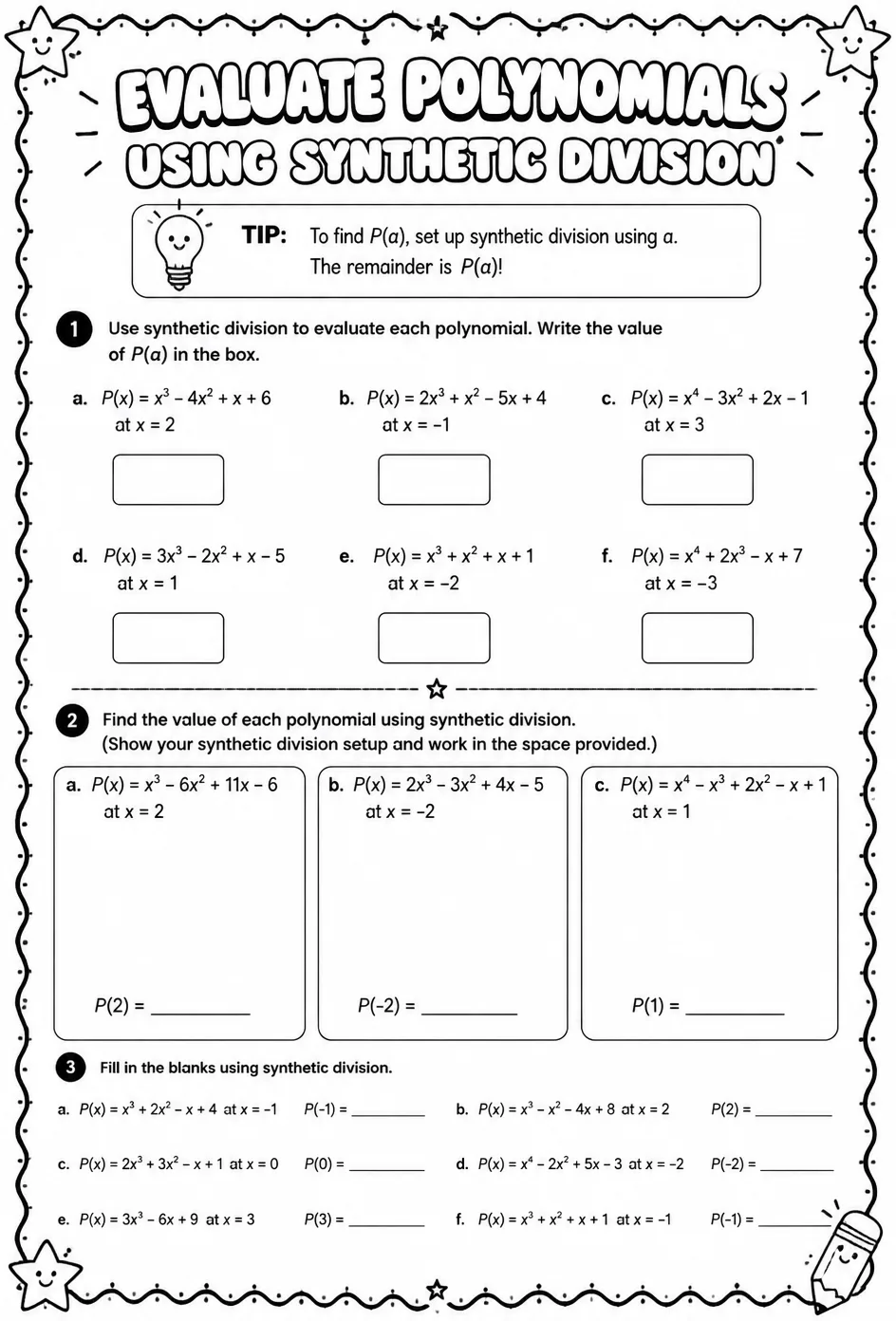 Evaluate polynomials using synthetic division
