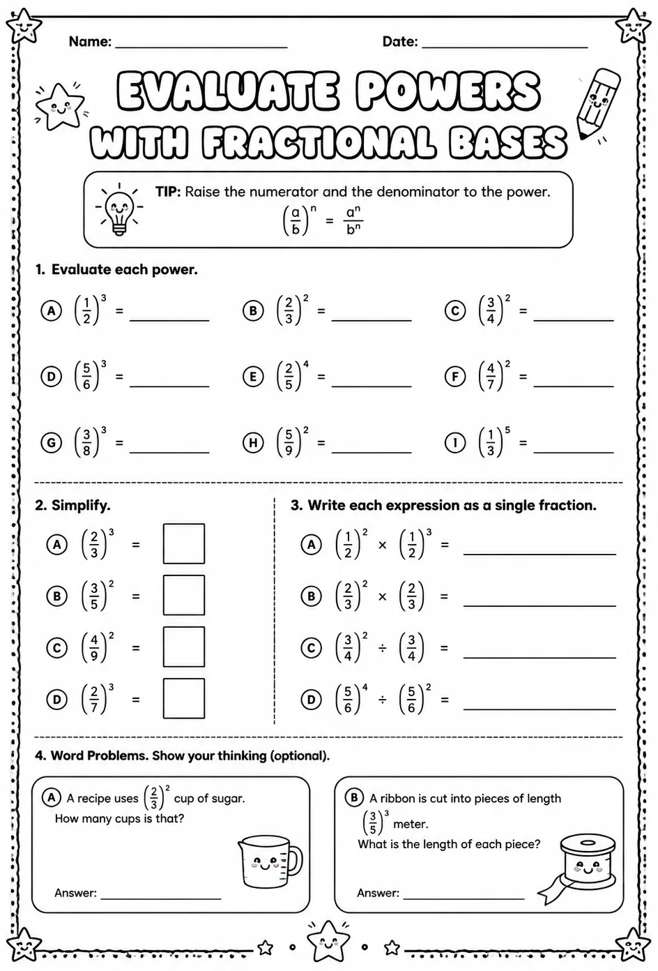Evaluate powers with fractional bases
