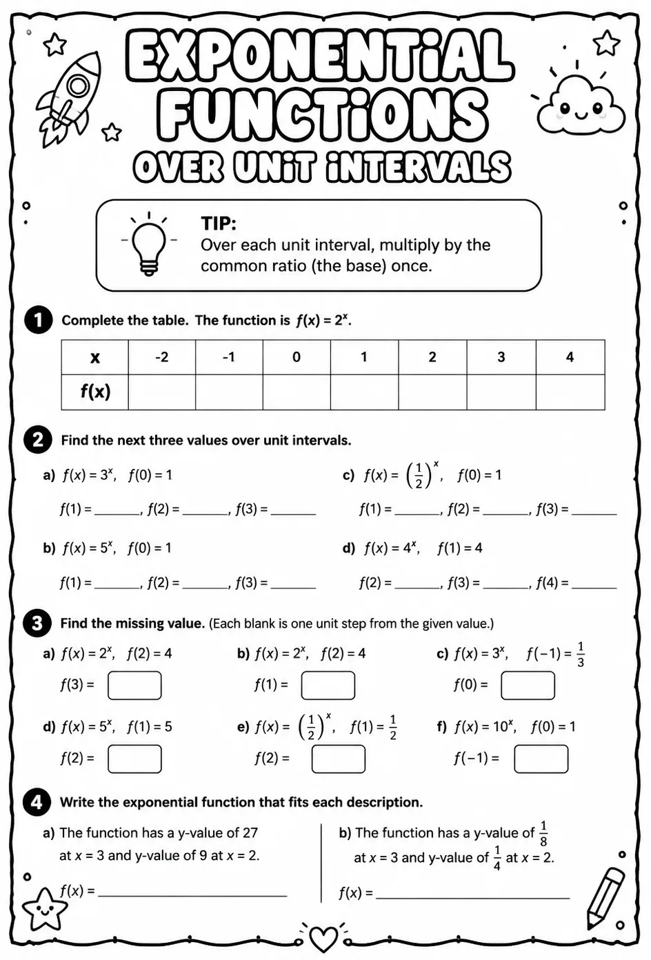Exponential functions over unit intervals
