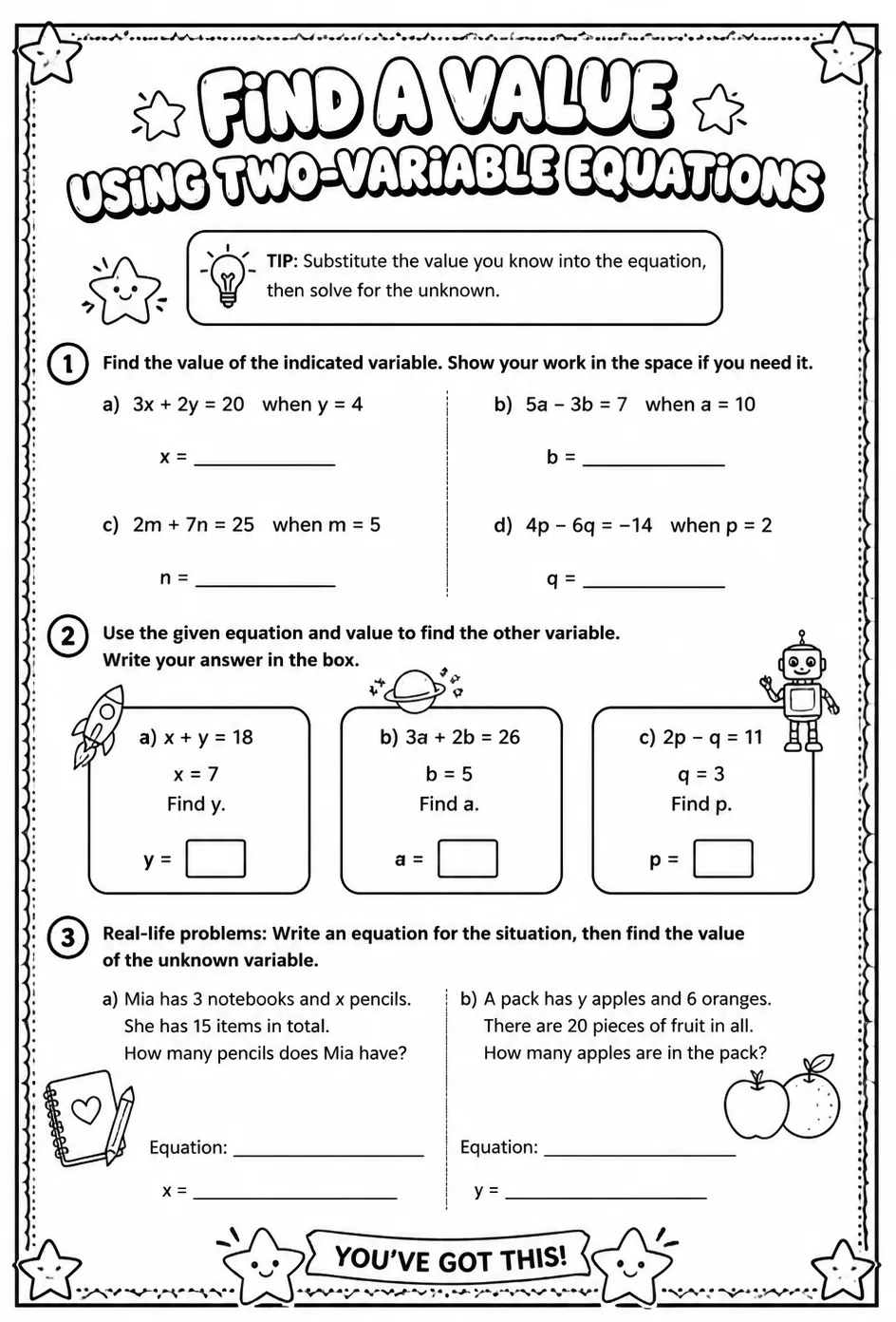 Find a value using two-variable equations