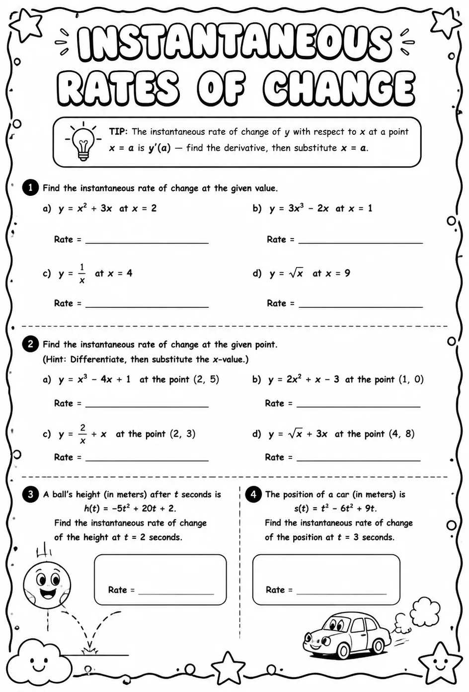 Find instantaneous rates of change