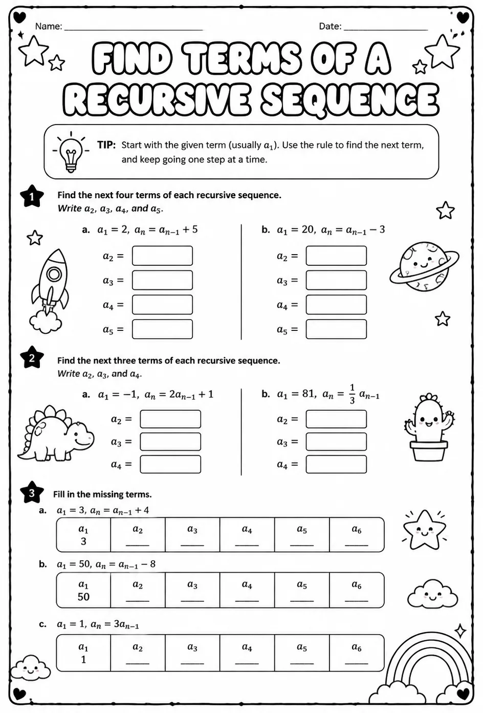 Find terms of a recursive sequence