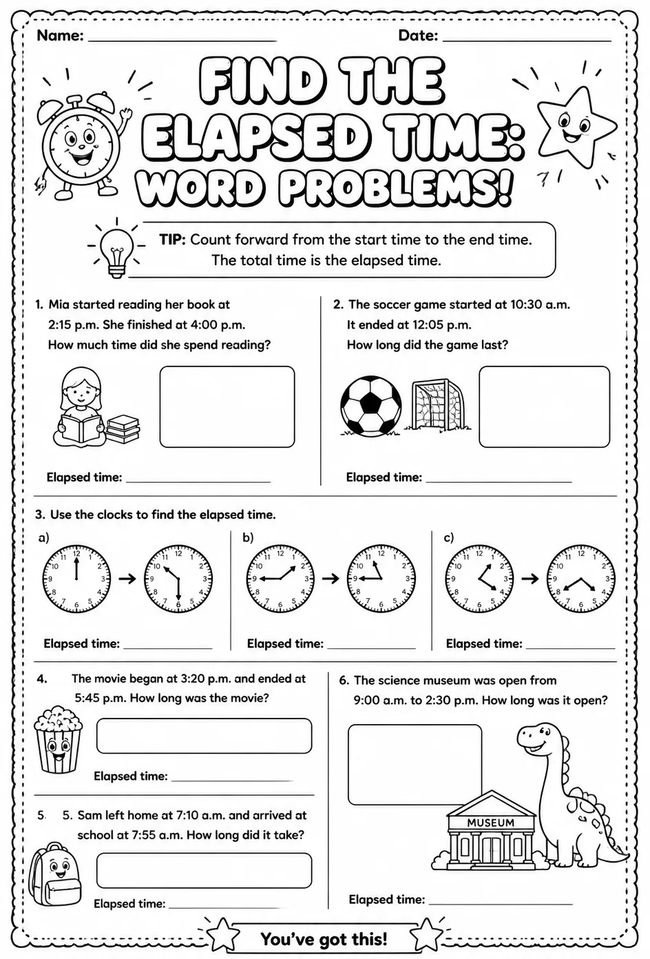 Find the elapsed time: word problems