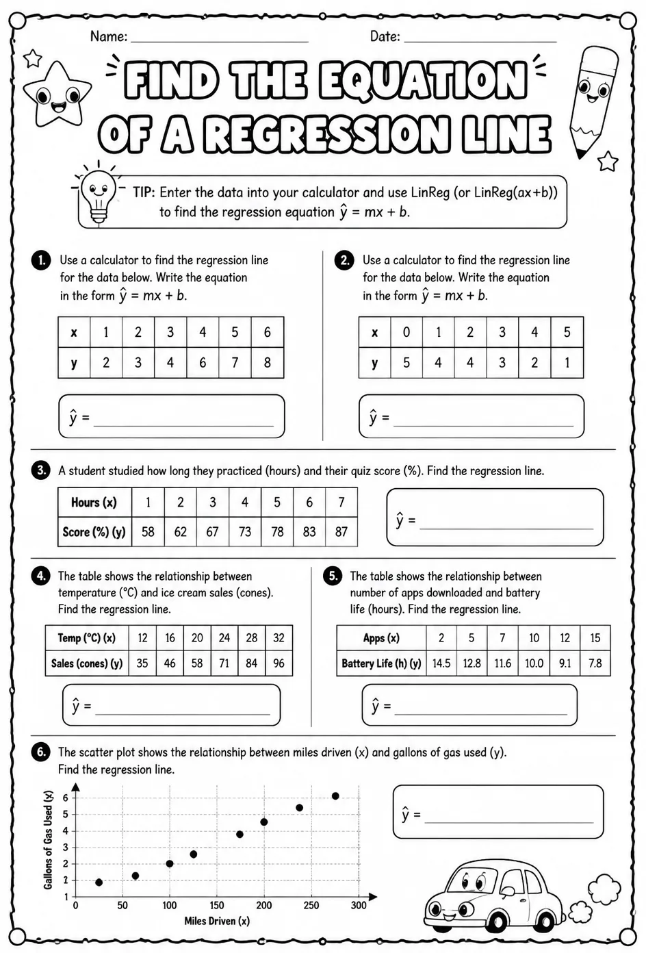 Find the equation of a regression line