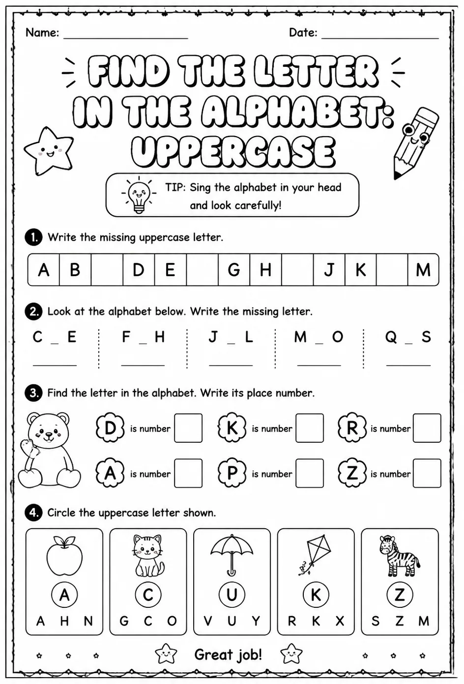 Find the letter in the alphabet: uppercase