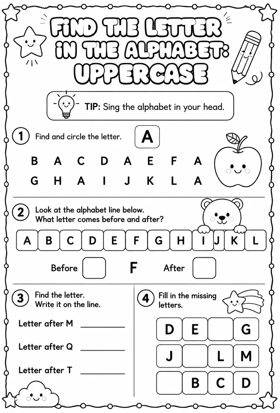 Find the letter in the alphabet: uppercase
