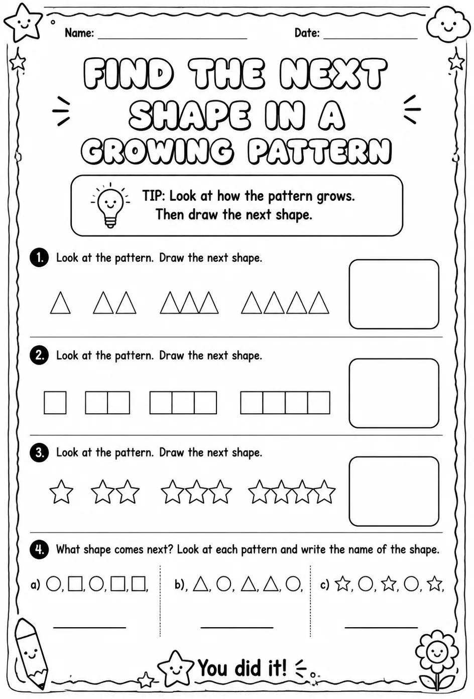 Find the next shape in a growing pattern