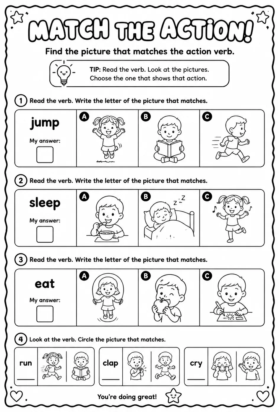 Find the picture that matches the action verb