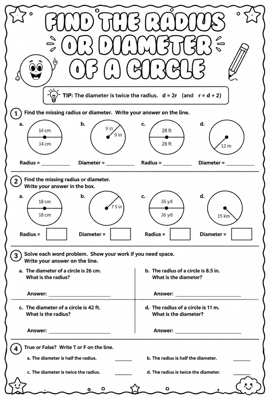 Find the radius or diameter of a circle