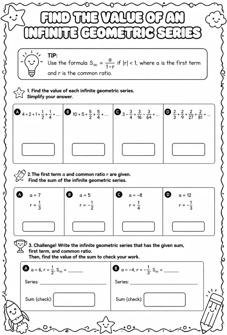 Find the value of an infinite geometric series