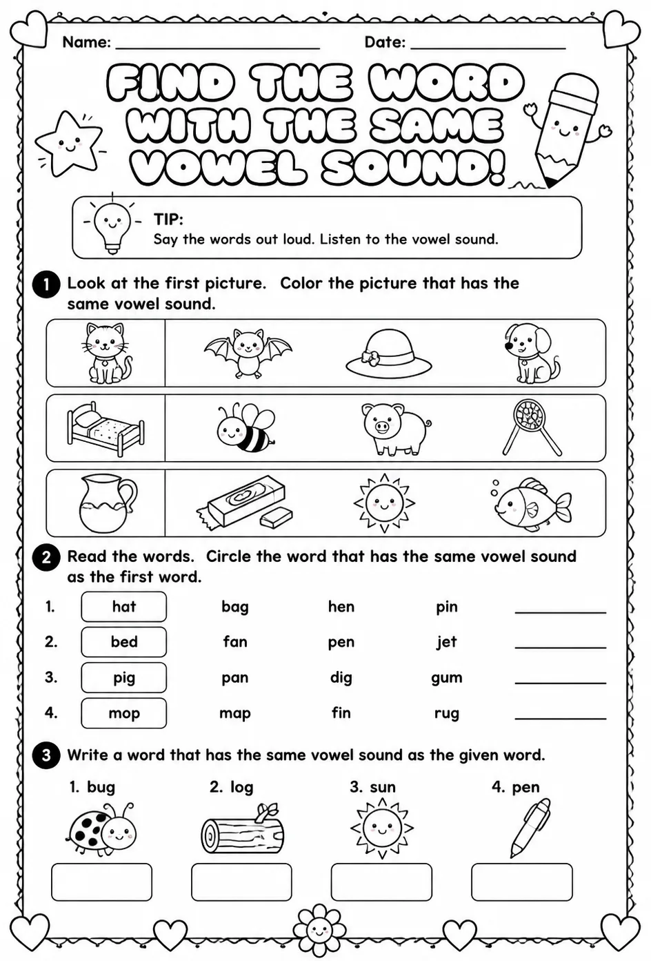 Find the word with the same vowel sound