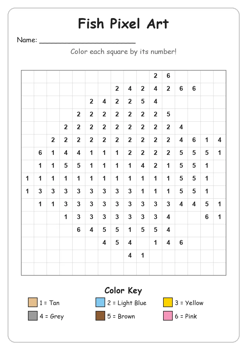Fish Pixel Art — Color by Number (Kindergarten)