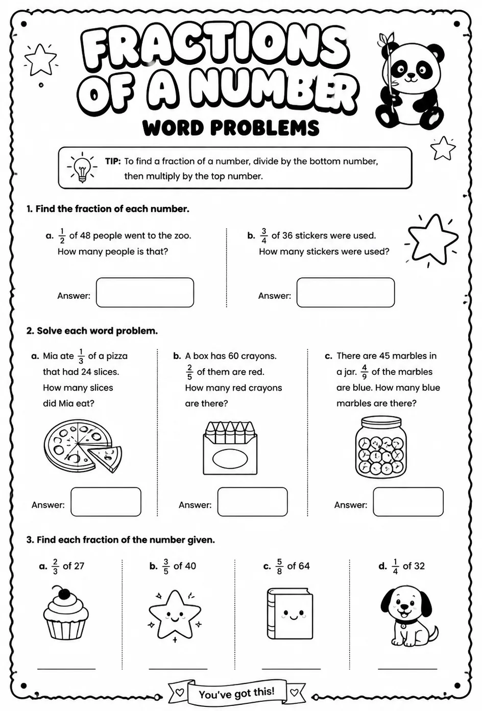 Fractions of a number: word problems
