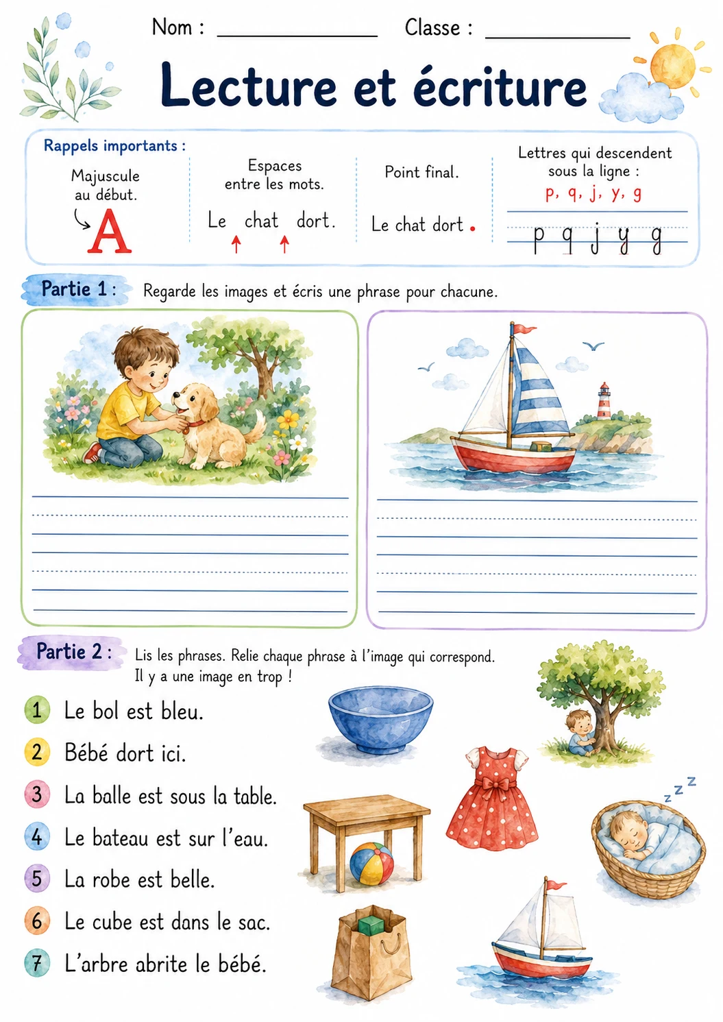 French Letter B Phonics Worksheets Pack