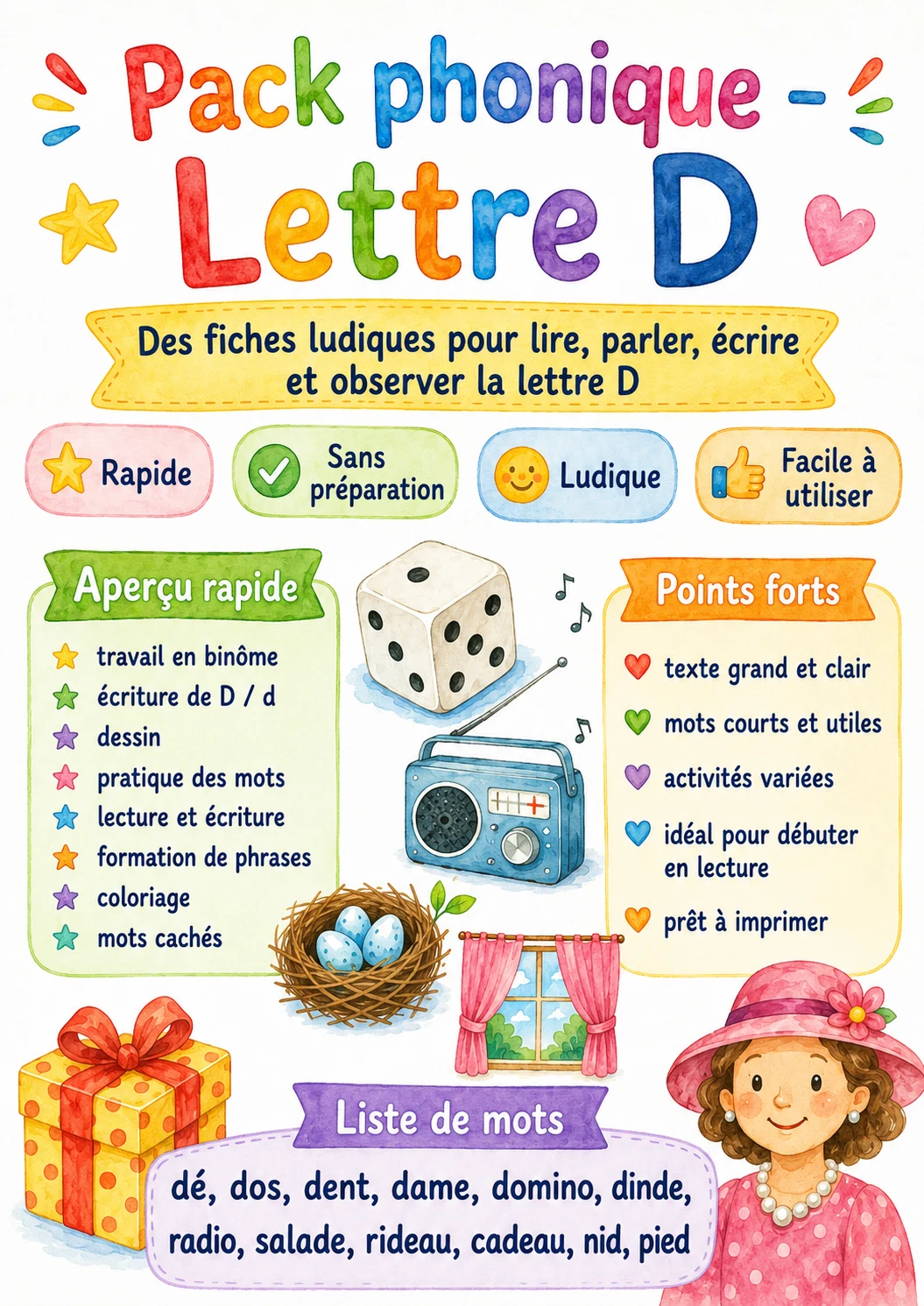 French Letter D Phonics Worksheets Pack