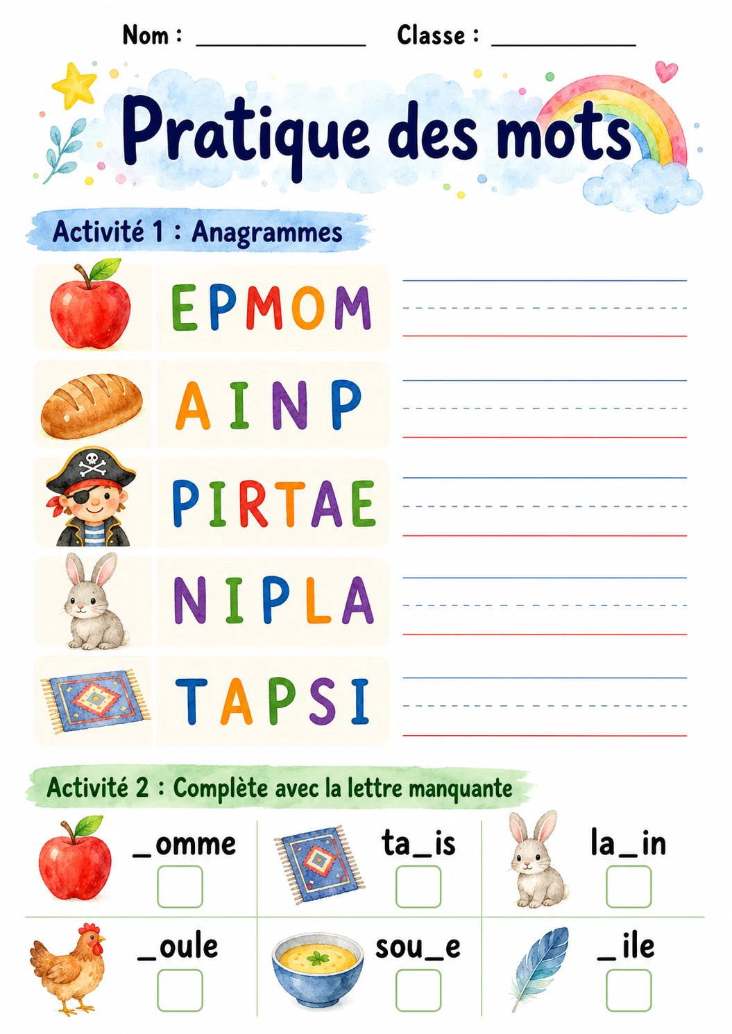 French Letter P Phonics Worksheets Pack
