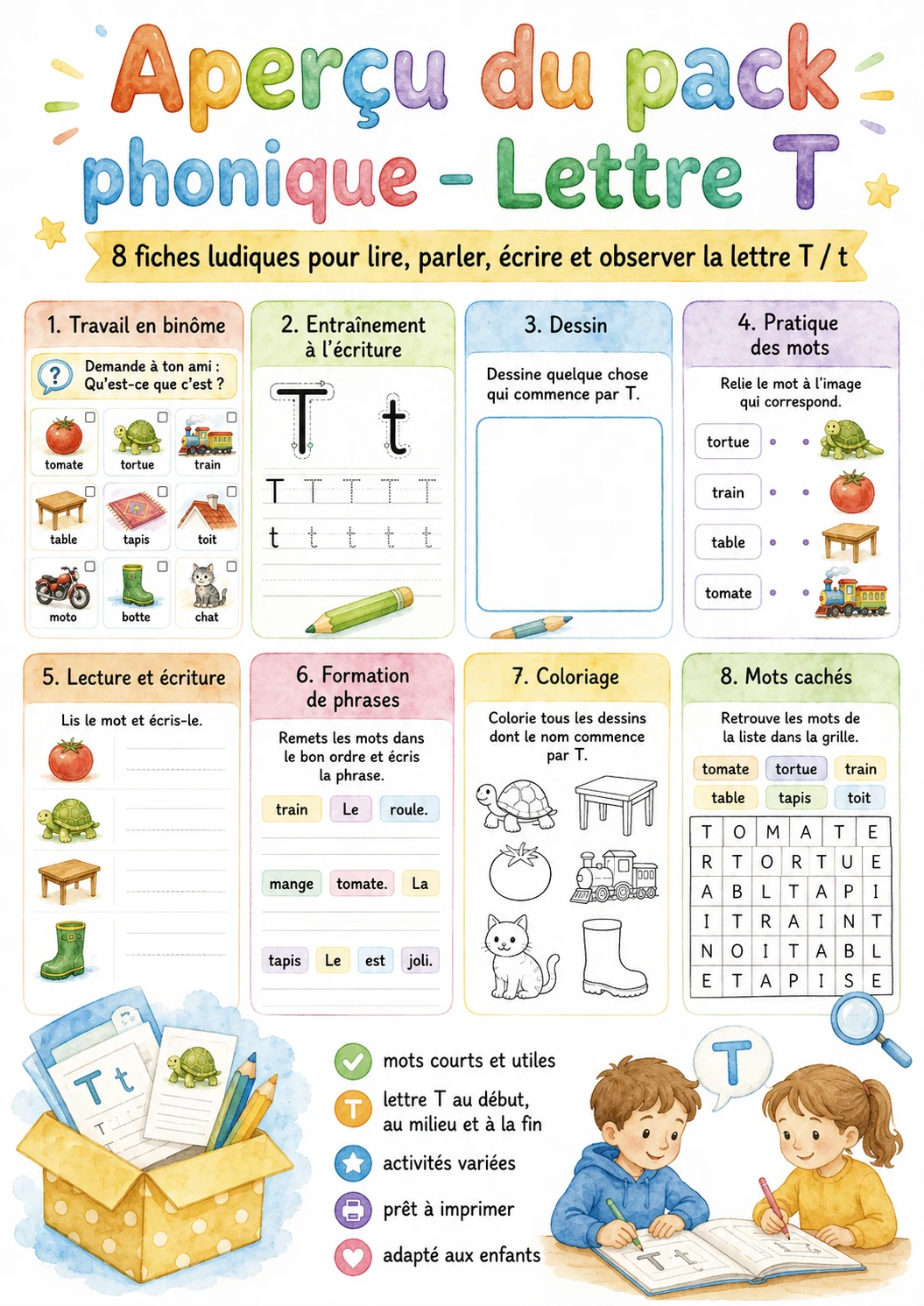 French Letter T Phonics Worksheets Pack