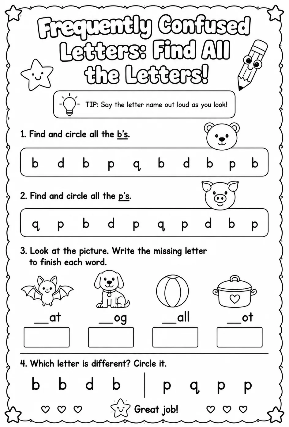 Frequently confused letters: find all the letters