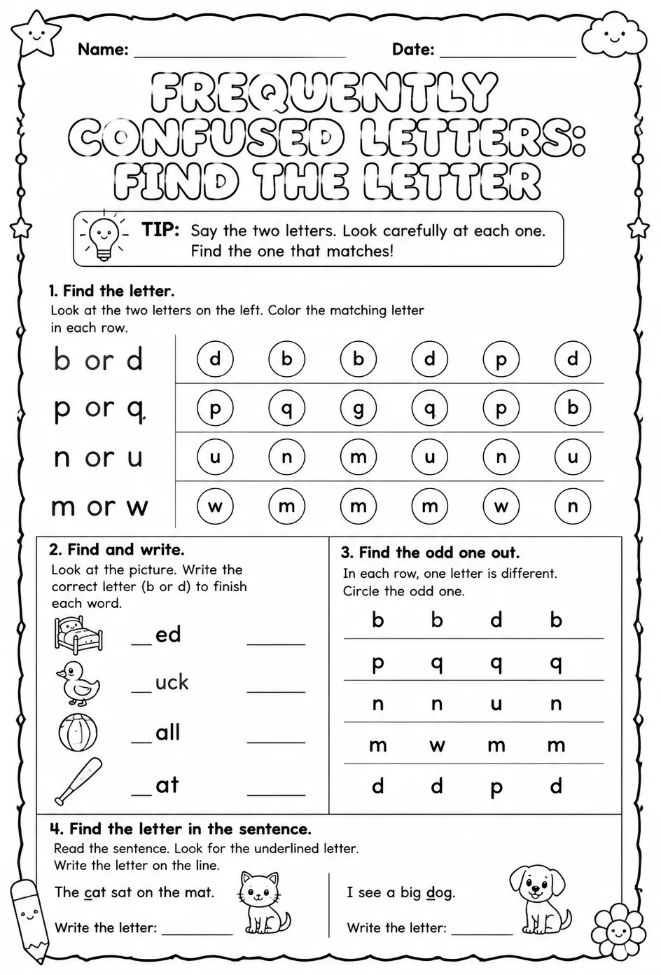 Frequently confused letters: find the letter