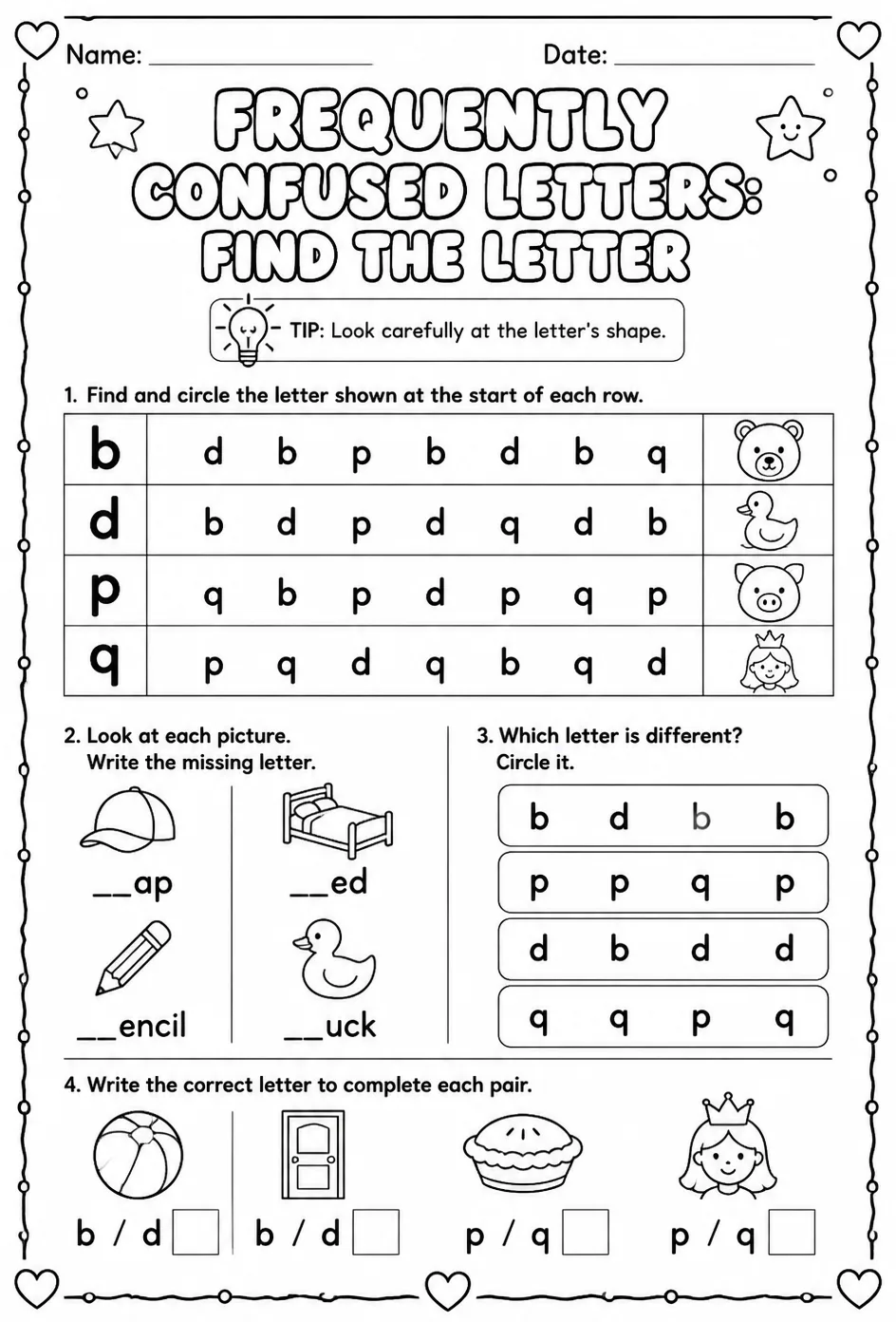 Frequently confused letters: find the letter
