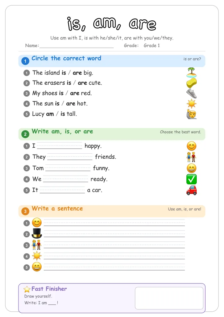 is, am, are β Free Grade 1 Grammar Worksheet (Nature)