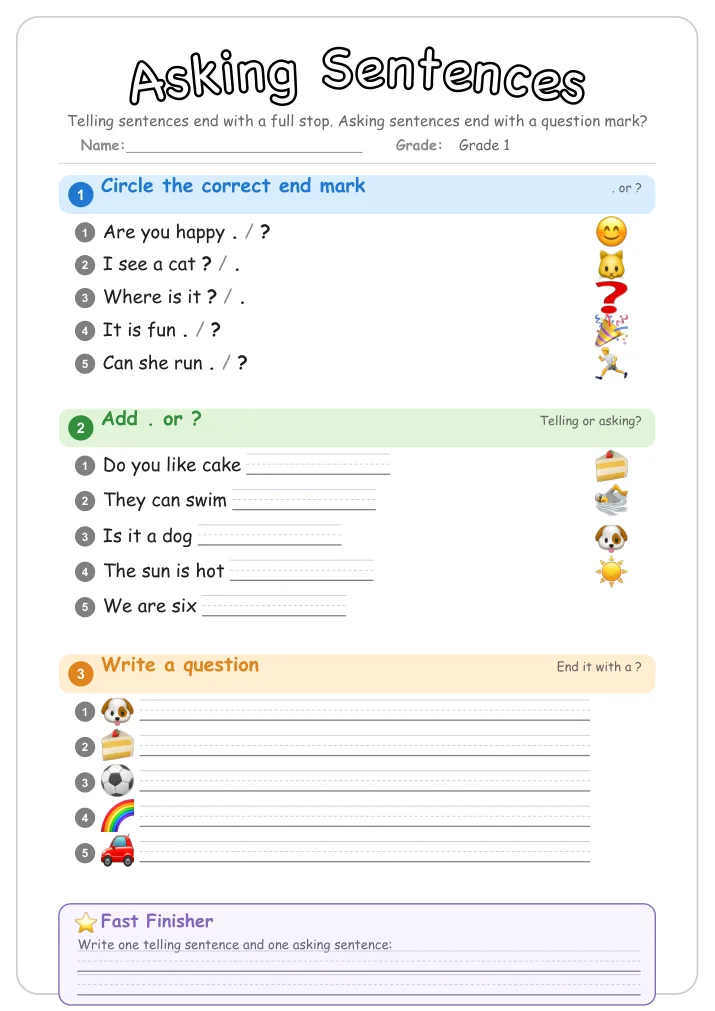 Asking Sentences β Free Grade 1 Grammar Worksheet (Seasons)