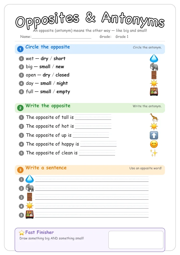 Opposites & Antonyms β Free Grade 1 Grammar Worksheet (Seasons)