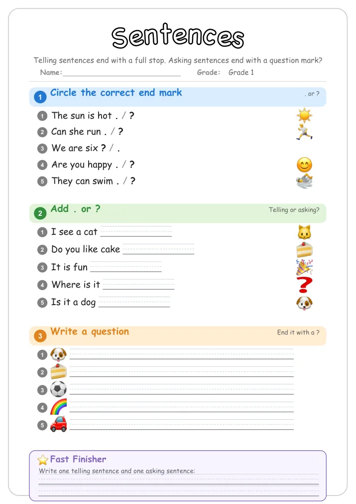 Sentences β Free Grade 1 Grammar Worksheet (Family)
