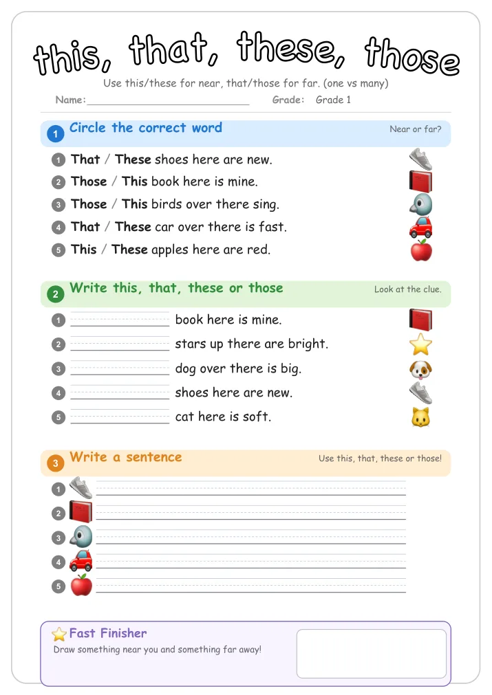 this, that, these, those β Free Grade 1 Grammar Worksheet (Plants)