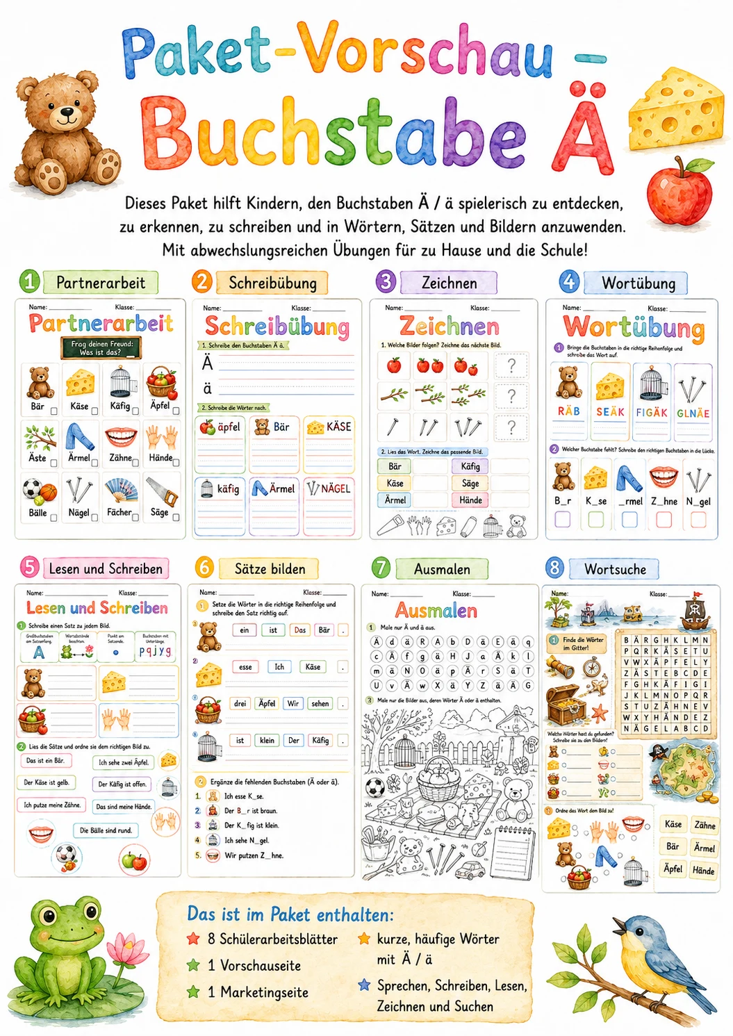 German Letter A Umlaut Phonics Worksheets Pack