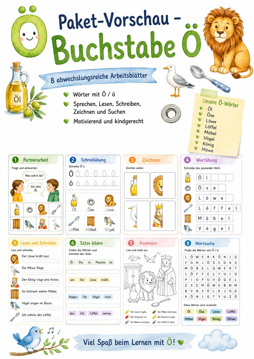 German Letter O Umlaut Phonics Worksheets Pack
