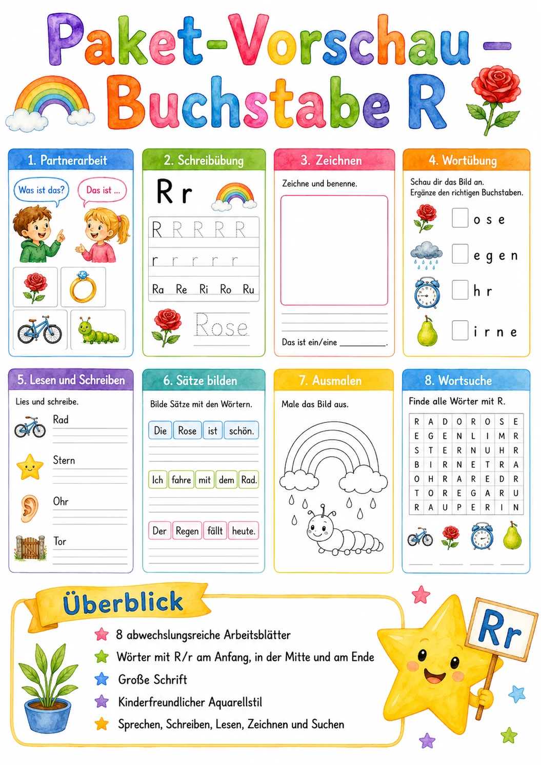 German Letter R Phonics Worksheets Pack