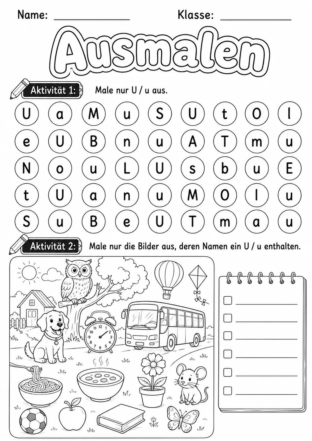 German Letter U Phonics Worksheets Pack