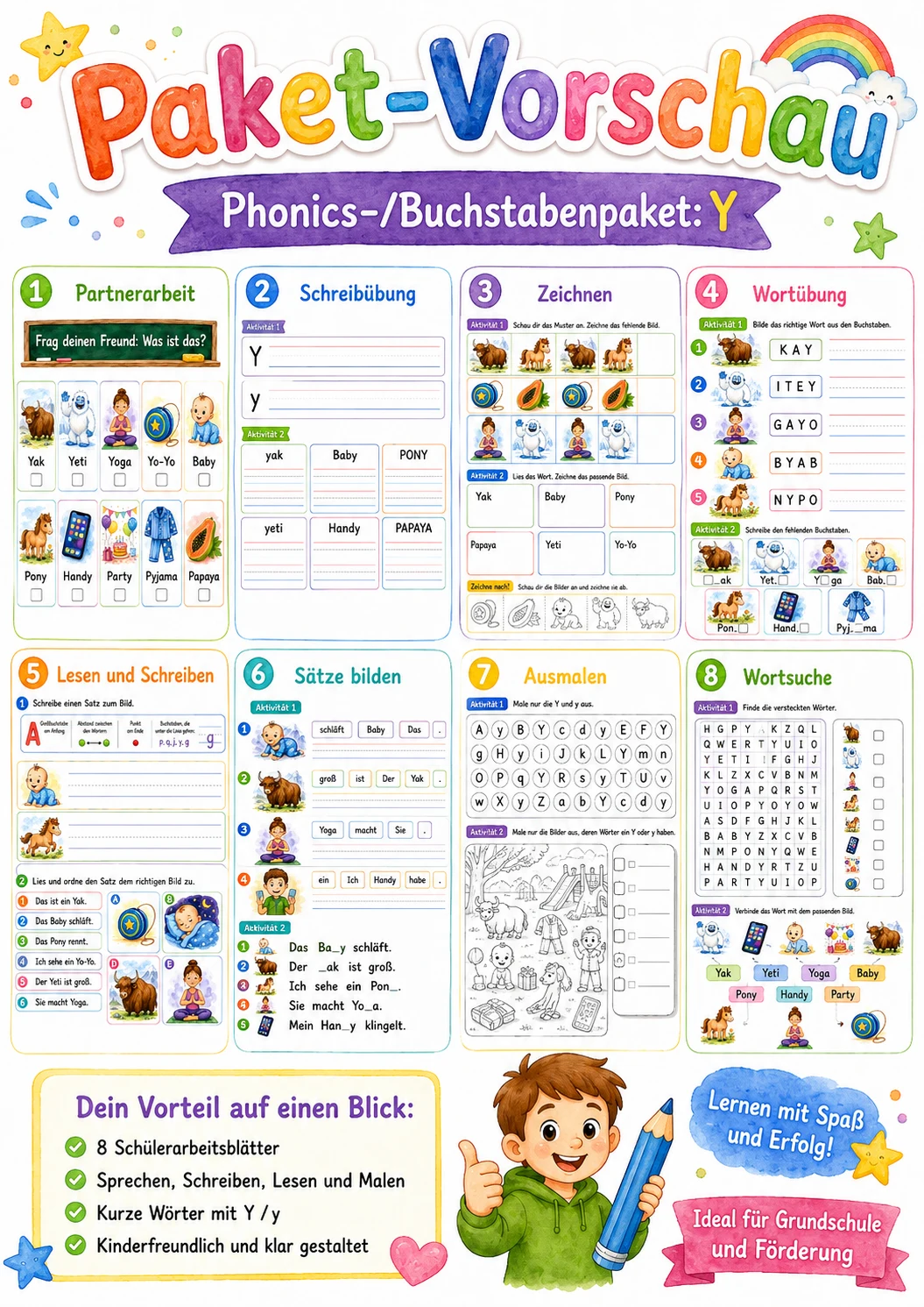 German Letter Y Phonics Worksheets Pack