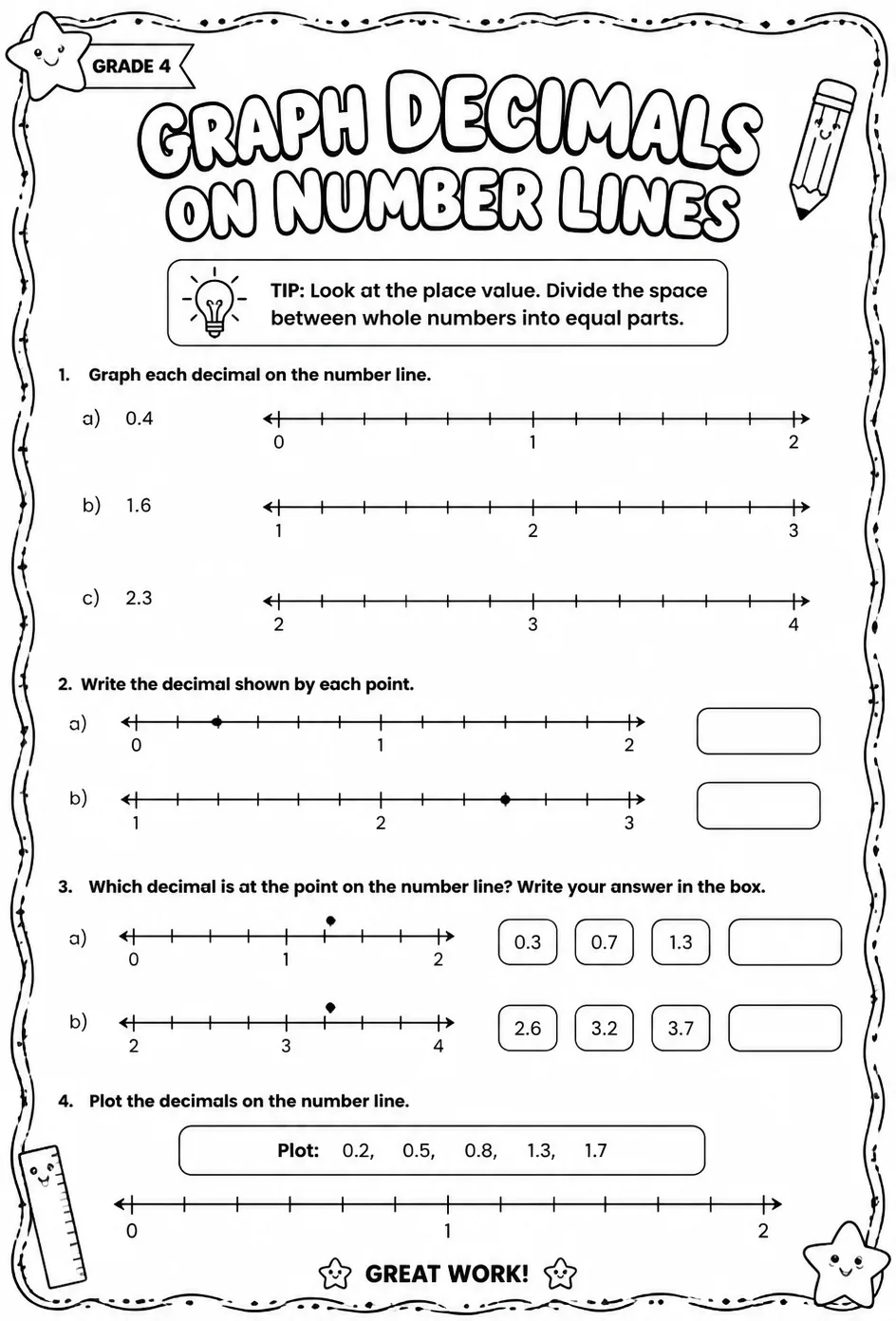 Graph decimals on number lines