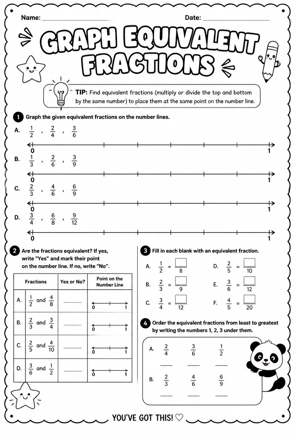 Graph equivalent fractions on number lines