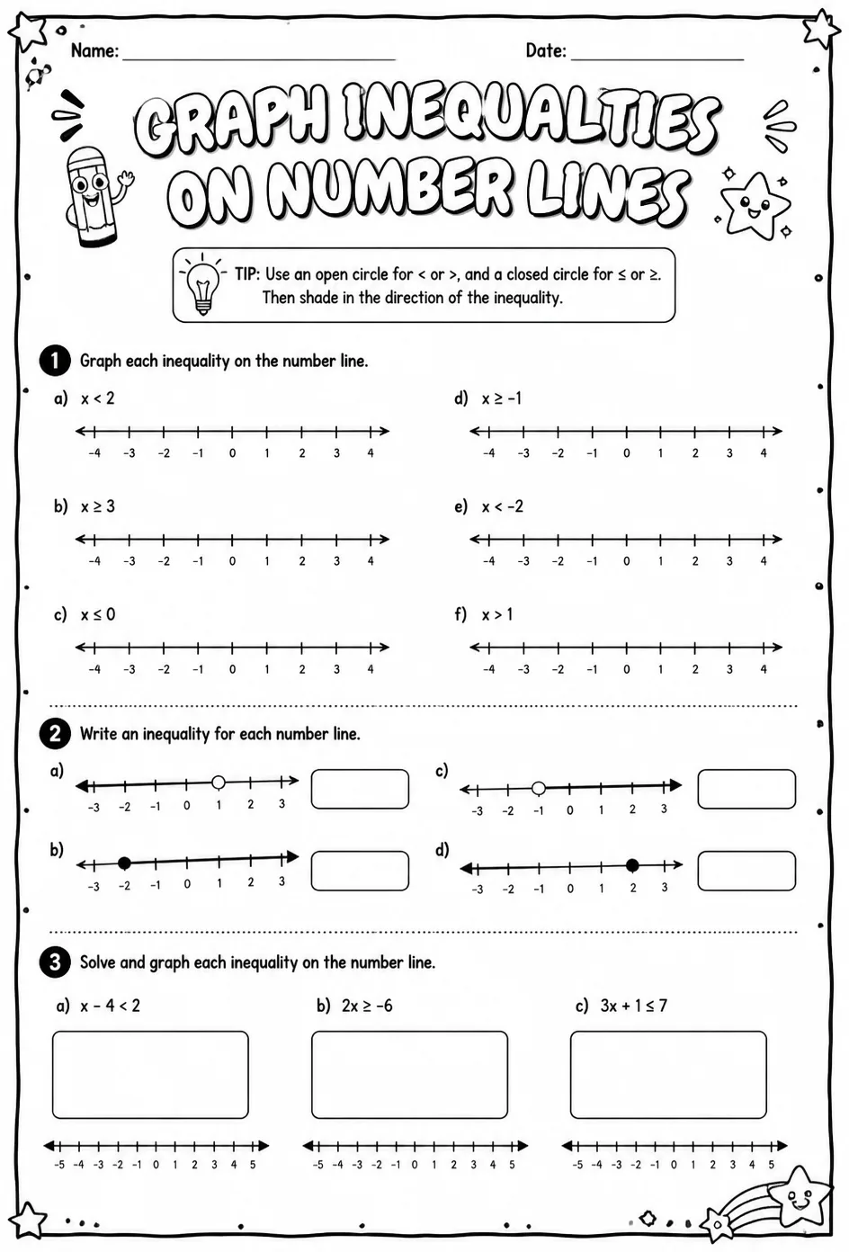 Graph inequalities on number lines