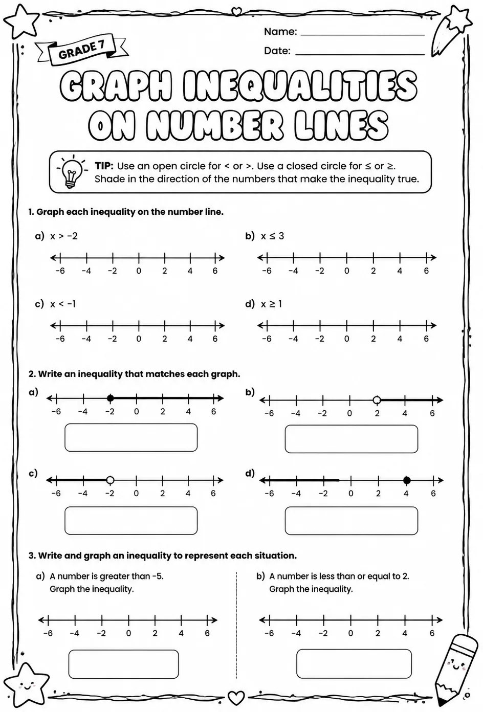 Graph inequalities on number lines
