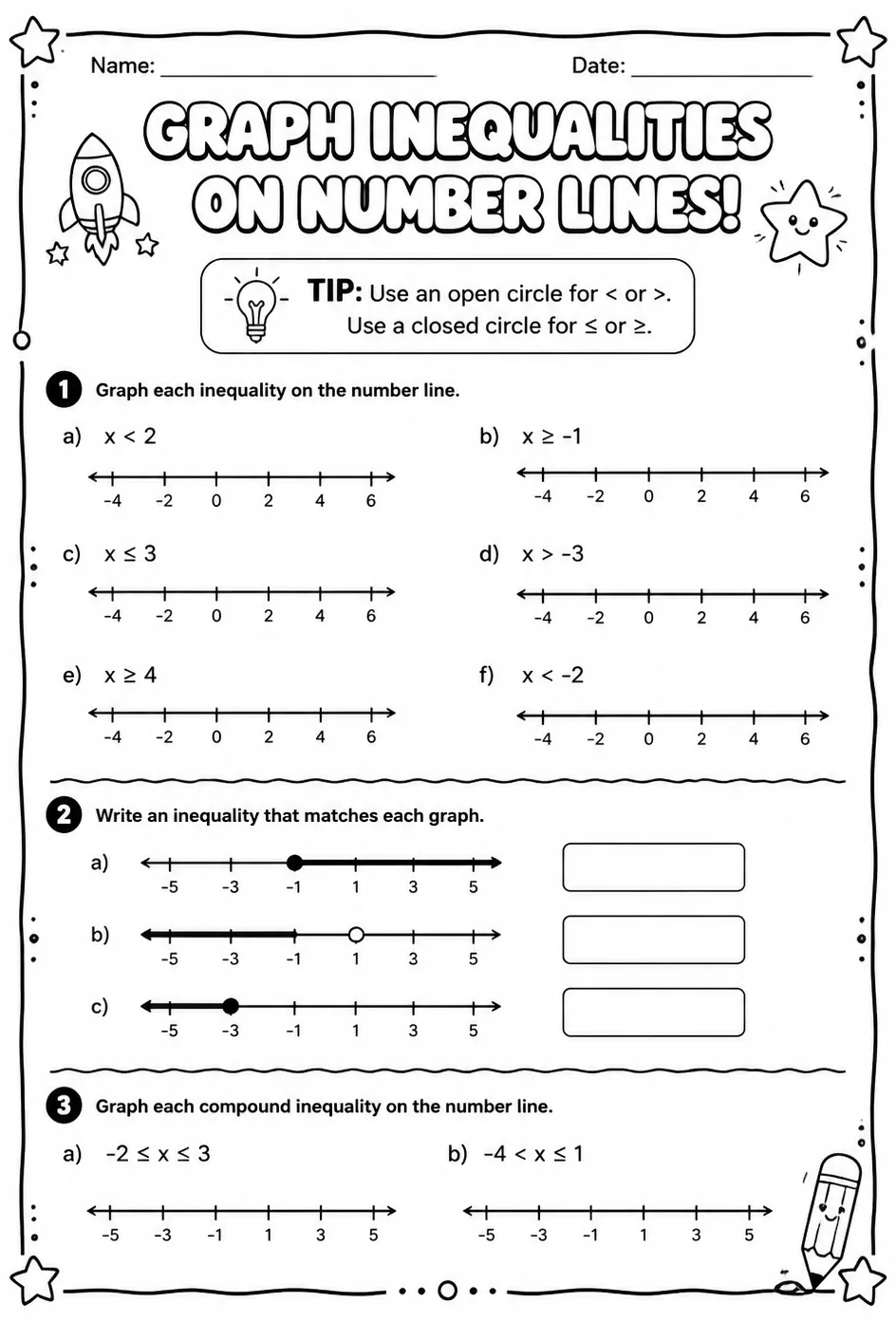 Graph inequalities on number lines