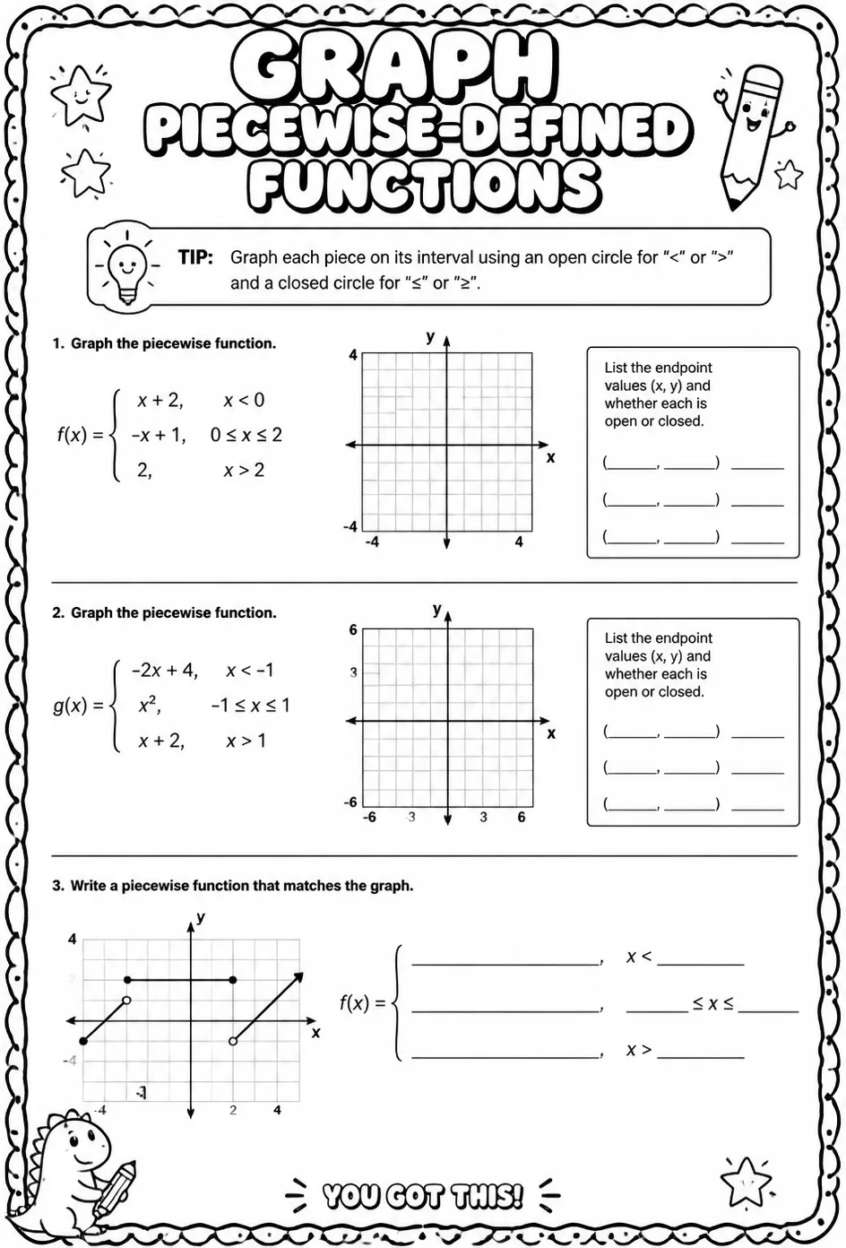 Graph piecewise-defined functions
