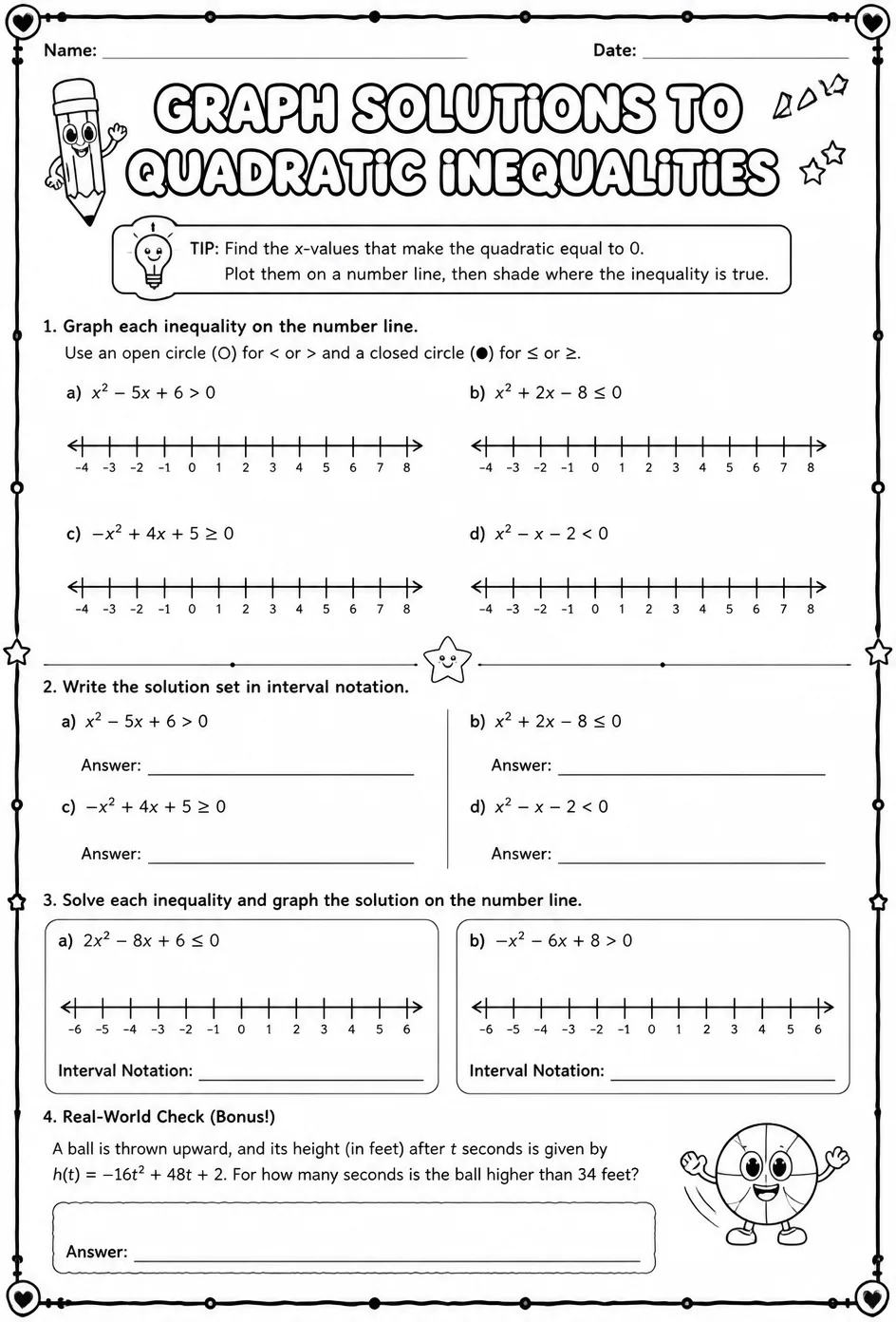 Graph solutions to quadratic inequalities