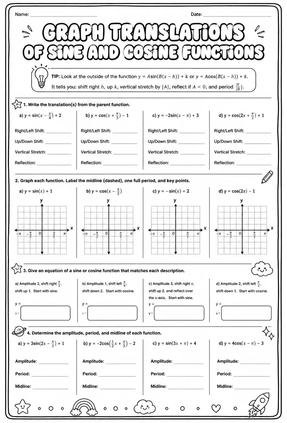 Graph translations of sine and cosine functions