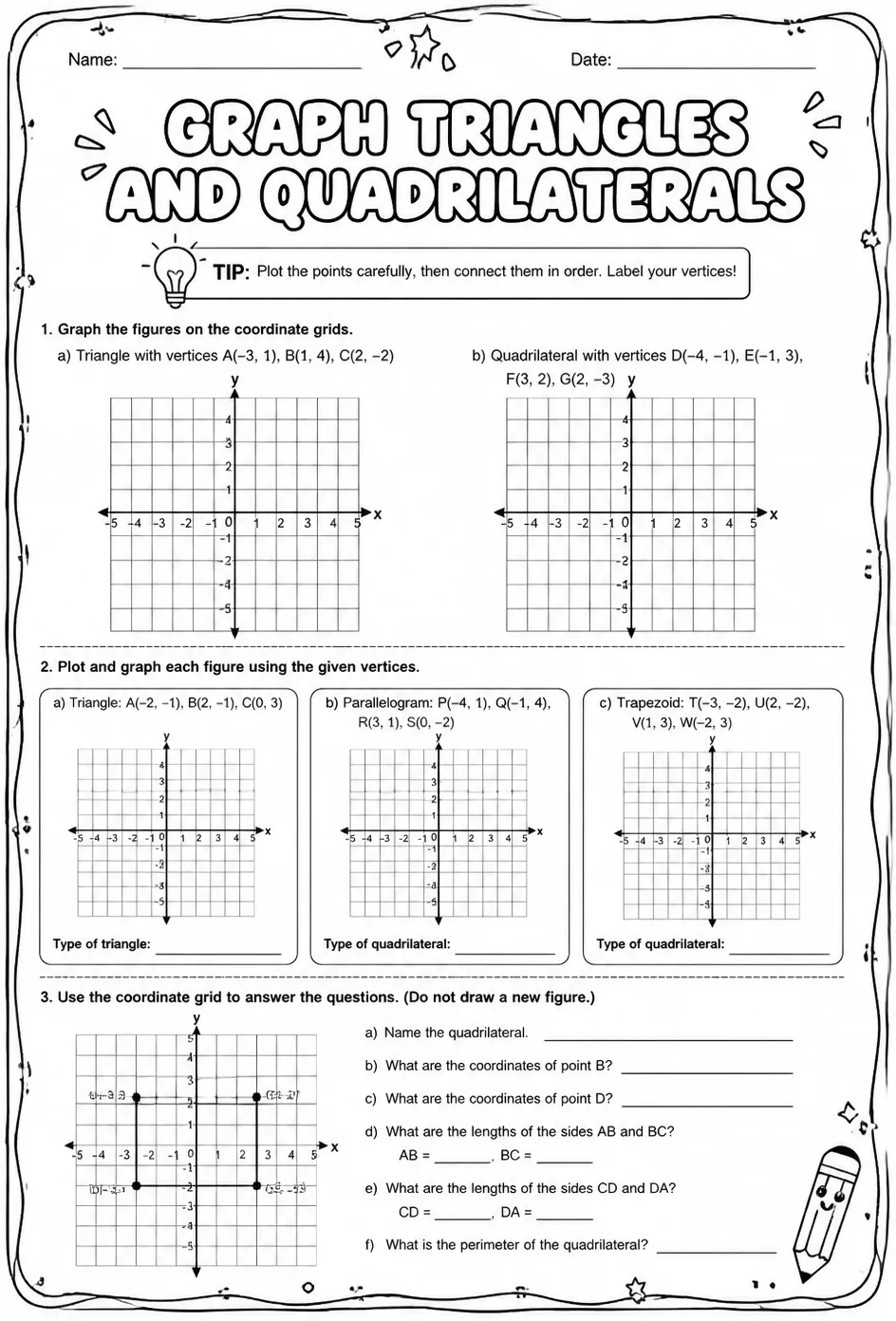 Graph triangles and quadrilaterals