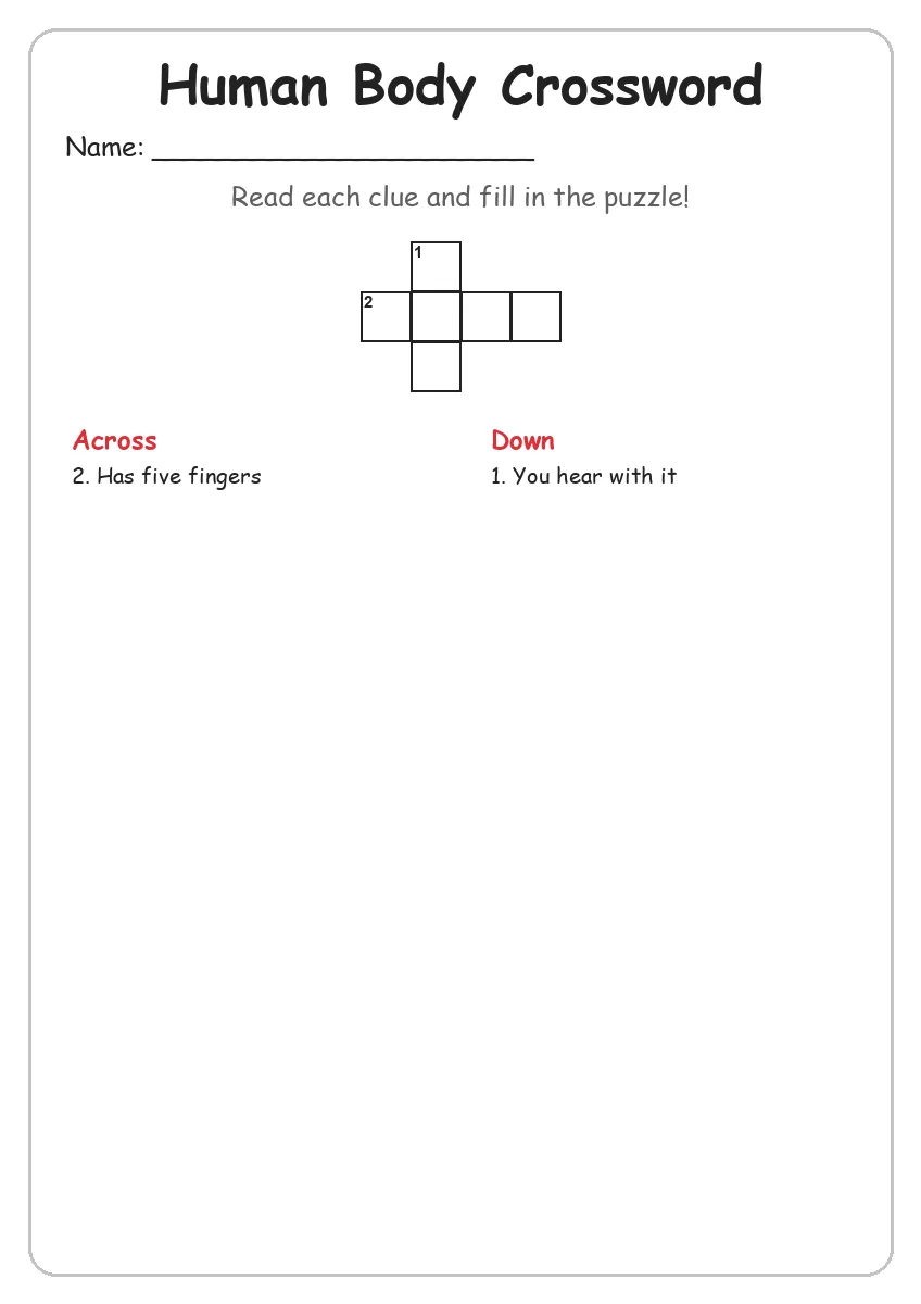 Human Body Crossword (Grade 1)