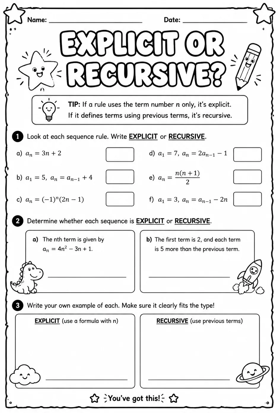 Identify a sequence as explicit or recursive