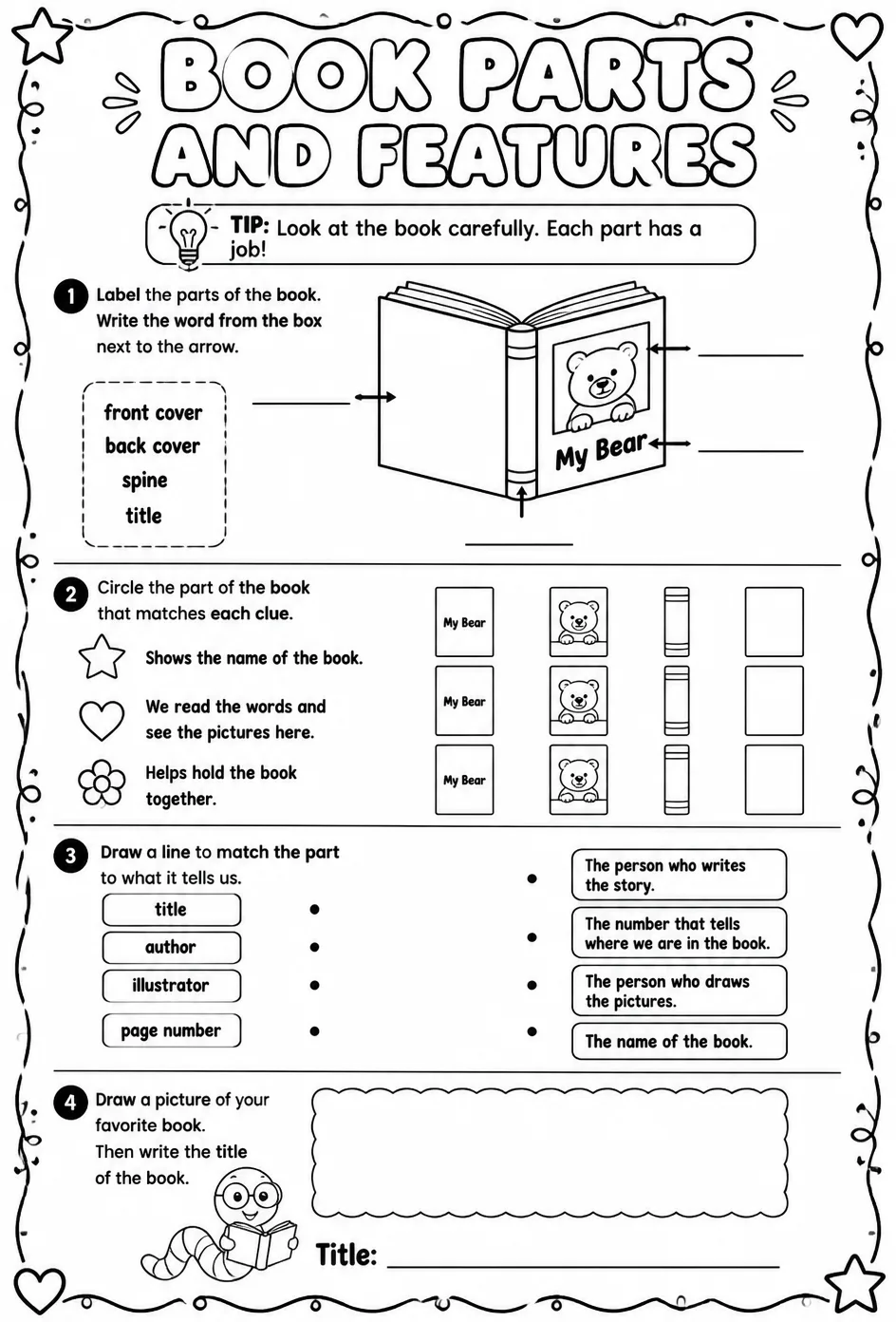 Identify book parts and features